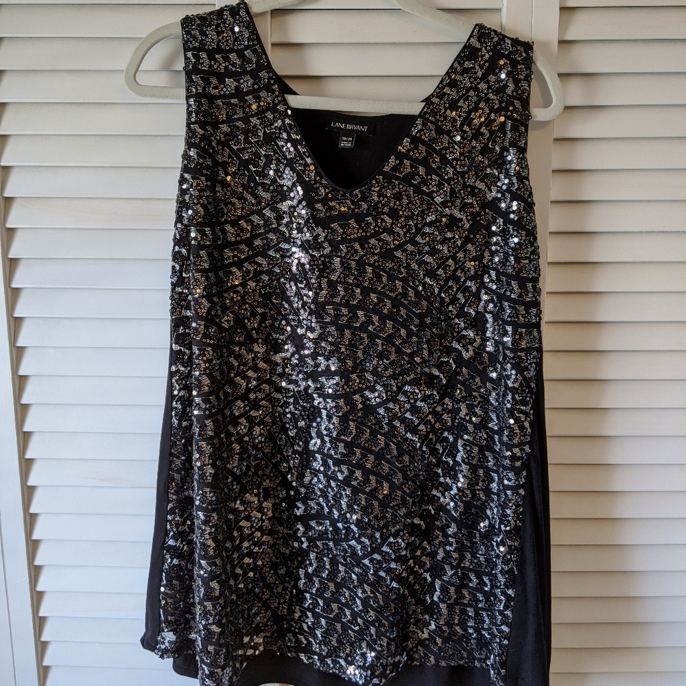 Lane Bryant 18/20 Black/Silver Sequin Tank Top